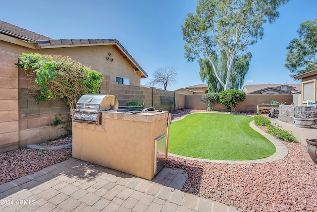 view of yard featuring a patio and area for grilling