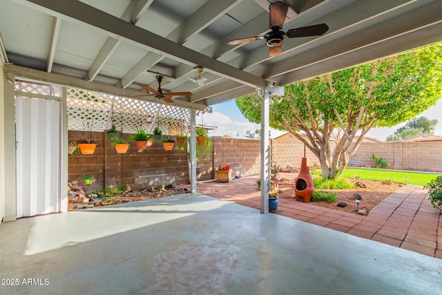 view of patio featuring ceiling fan