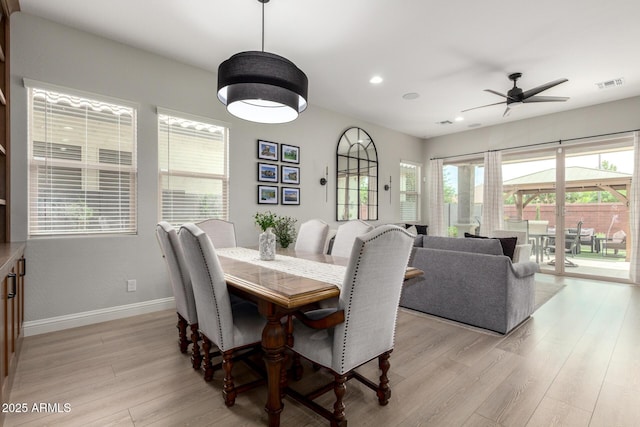 2605 S Quaintance St, Gilbert, AZ 85295 - dining space featuring healthy amount of natural light, a ceiling fan, light wood-type flooring, baseboards, and recessed lighting