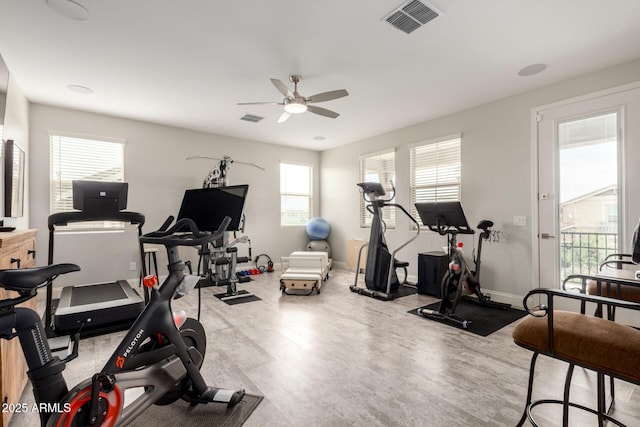 2605 S Quaintance St, Gilbert, AZ 85295 - workout area featuring a ceiling fan, wood finished floors, and baseboards