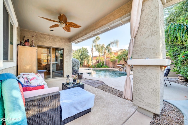 view of patio featuring outdoor lounge area and ceiling fan