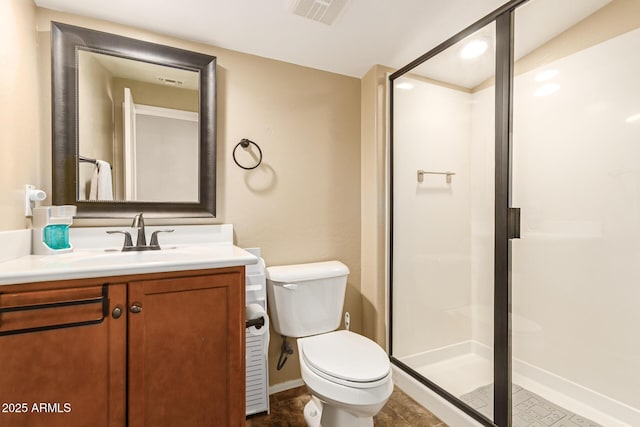291 E Canyon Rock Rd, San Tan Valley, AZ 85143 - bathroom with vanity, visible vents, a shower stall, and toilet