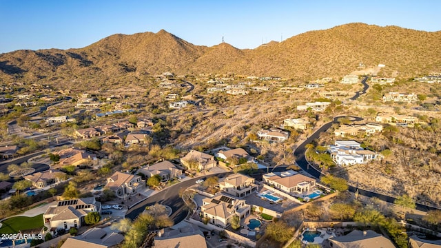 aerial view with a mountain view and a residential view