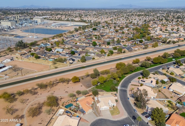 drone / aerial view with a residential view and a mountain view