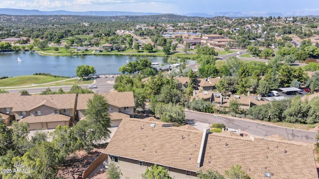 aerial view with a water and mountain view