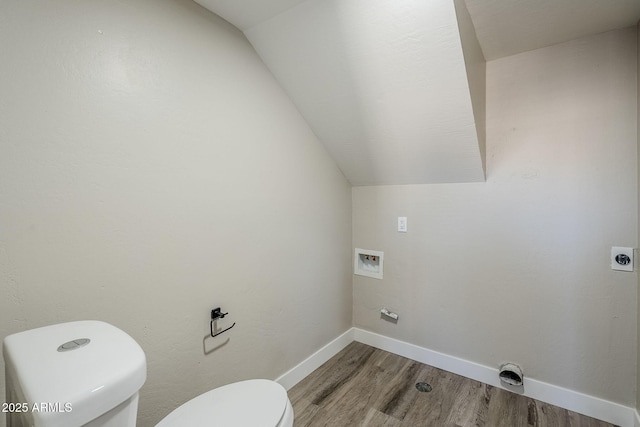 washroom with hardwood / wood-style flooring, electric dryer hookup, and hookup for a washing machine