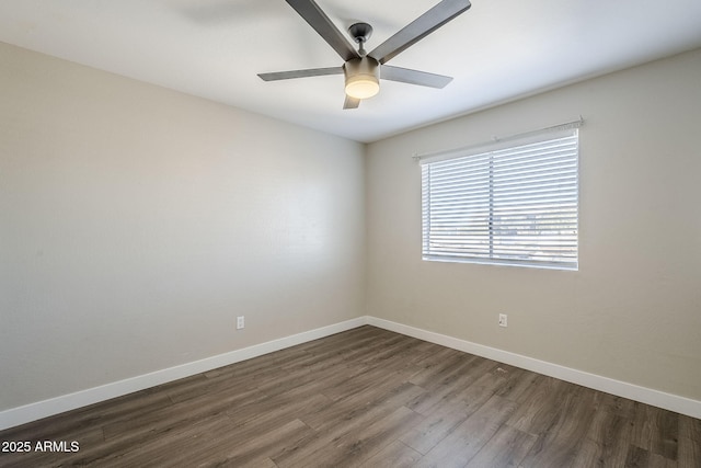 unfurnished room with ceiling fan and hardwood / wood-style flooring