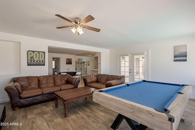 310 E Fremont Dr, Tempe, AZ 85282 - recreation room featuring wood finished floors, billiards table, and a ceiling fan