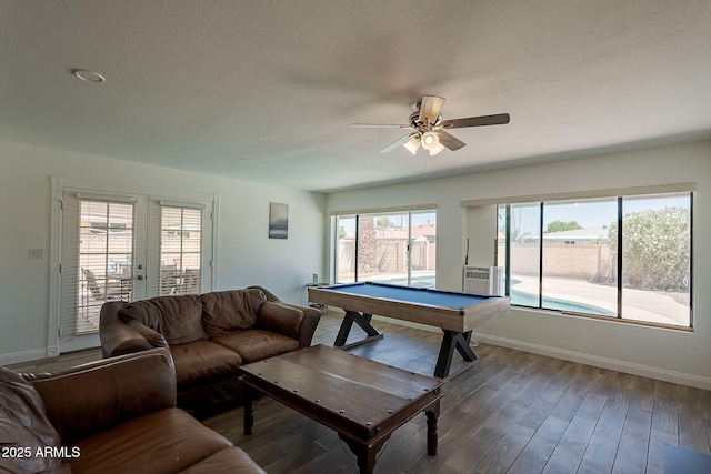310 E Fremont Dr, Tempe, AZ 85282 - living room with healthy amount of natural light, baseboards, billiards table, wood finished floors, and a textured ceiling