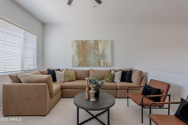 living room featuring ceiling fan