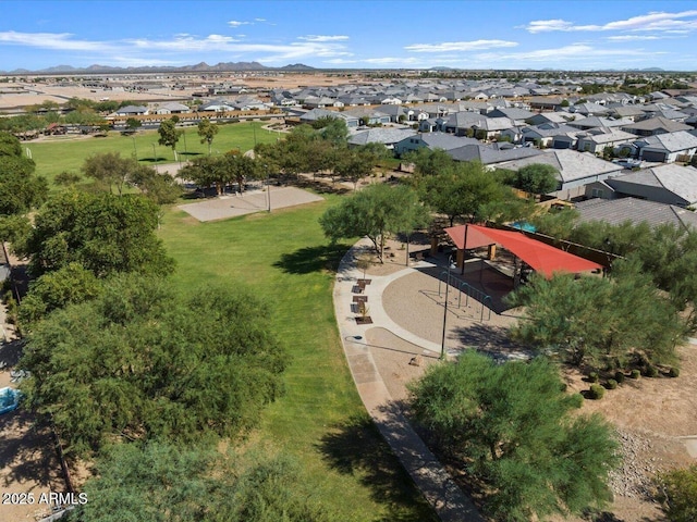 birds eye view of property featuring a residential view and a mountain view