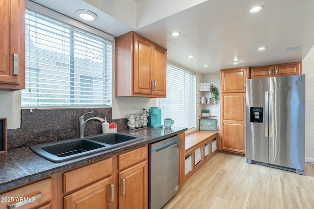 kitchen featuring sink, light wood-type flooring, and appliances with stainless steel finishes