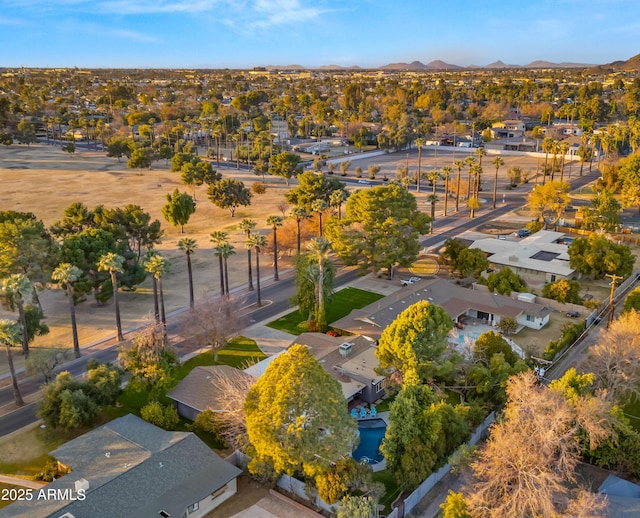 drone / aerial view featuring a mountain view