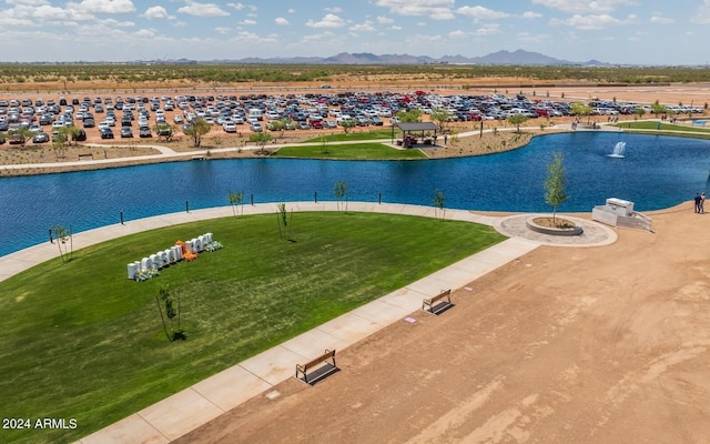 aerial view of a water and mountain view