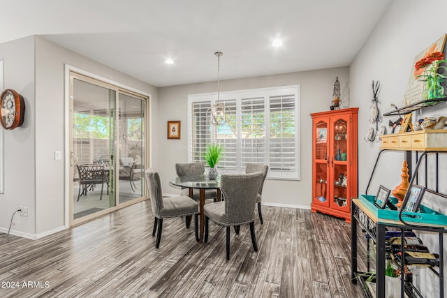 dining space featuring plenty of natural light and wood-type flooring