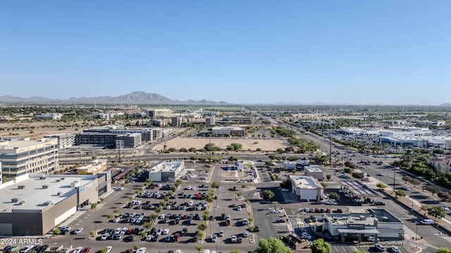 drone / aerial view featuring a mountain view