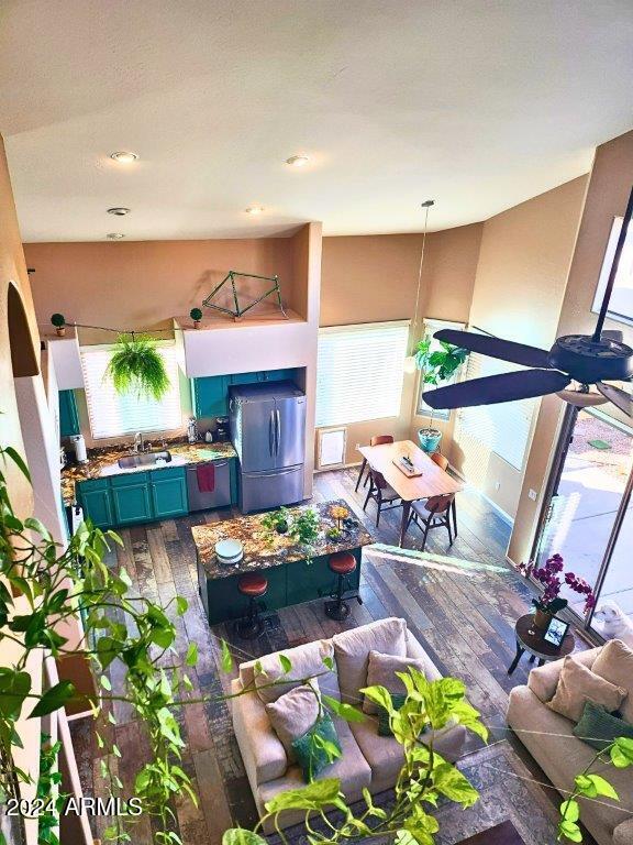 interior space with dark hardwood / wood-style floors and sink