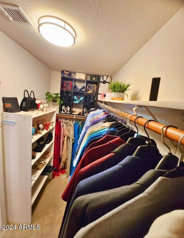 walk in closet featuring carpet floors