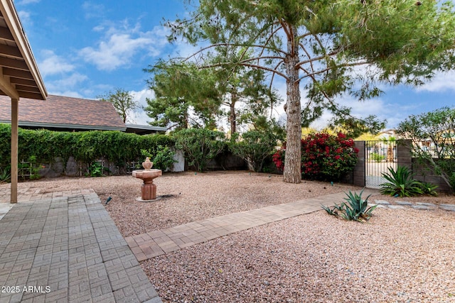 view of yard with a gate, a patio area, and fence