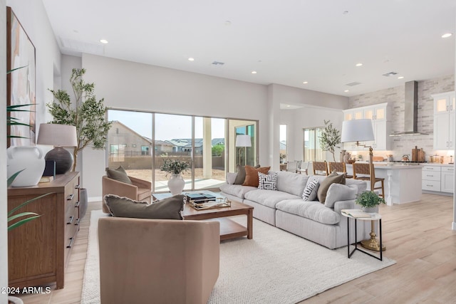 living room featuring light wood-type flooring