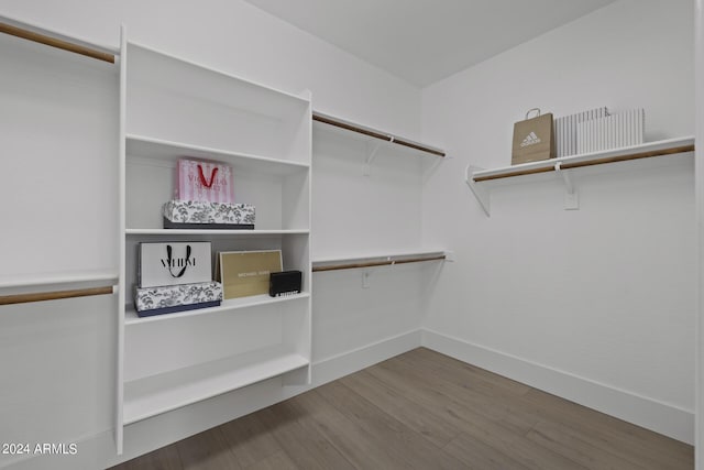 walk in closet with wood-type flooring