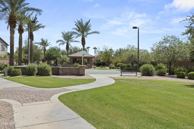 view of property's community featuring a lawn