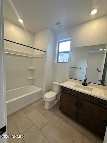 full bathroom featuring vanity, toilet, and shower / bathing tub combination