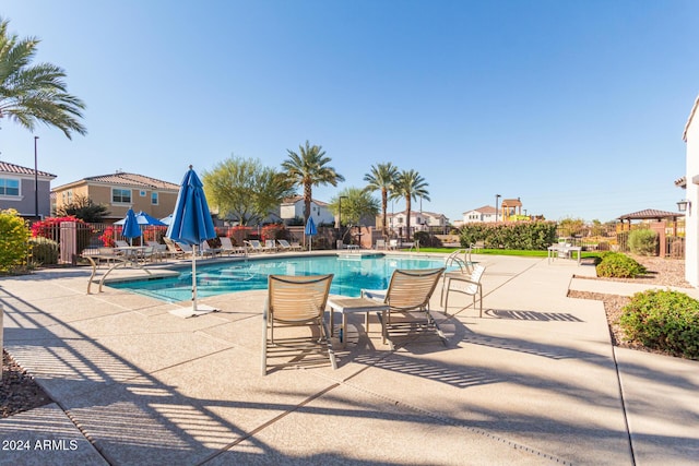 view of pool featuring a patio