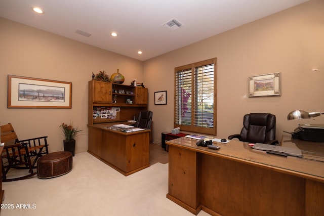 view of carpeted office space