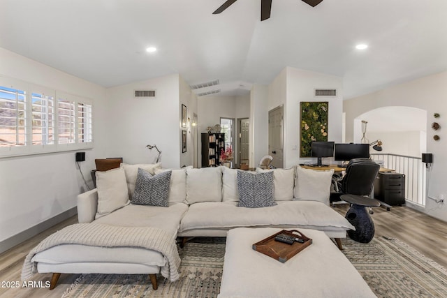1633 W Acoma Dr, Phoenix, AZ 85023 - living room with light wood finished floors, visible vents, and lofted ceiling