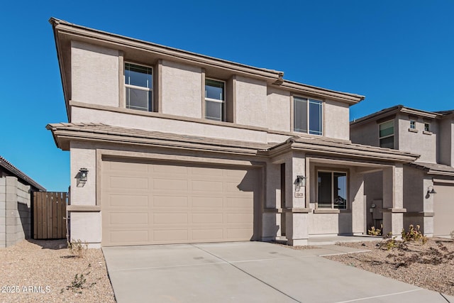 front facade with a porch and a garage