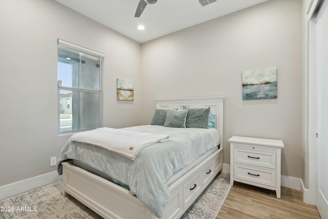 38500 N School House Rd Unit 62, Cave Creek, AZ 85331 - bedroom featuring light wood finished floors, recessed lighting, a ceiling fan, and baseboards