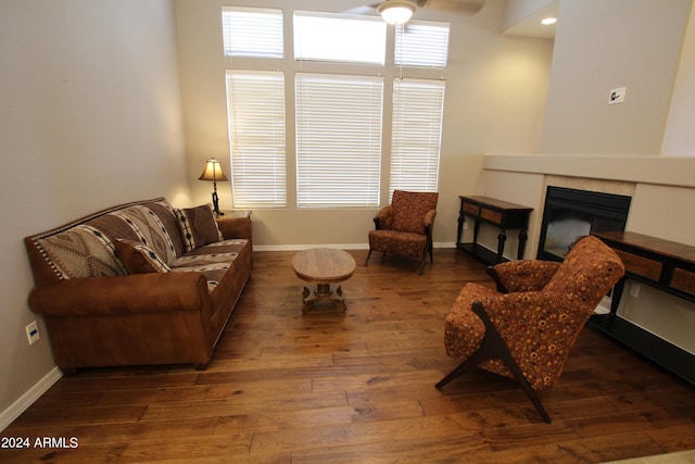 living room with dark wood-type flooring