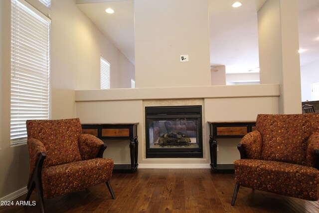 living area with dark hardwood / wood-style floors