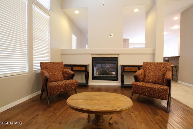 living area featuring a healthy amount of sunlight and hardwood / wood-style flooring