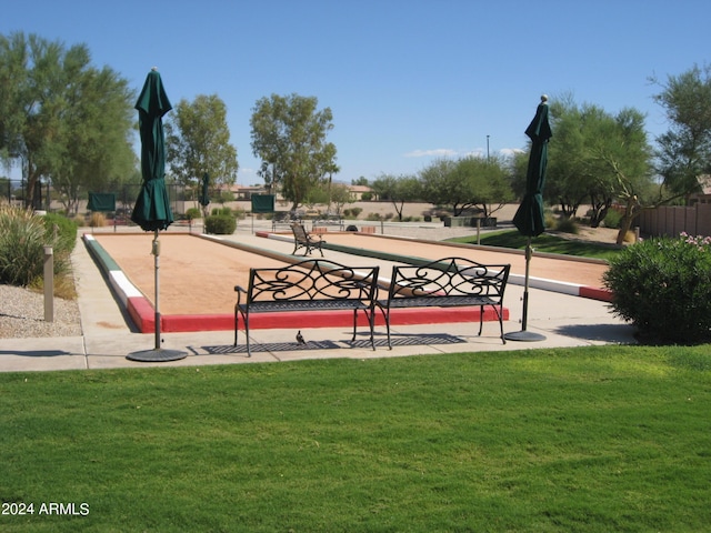 view of community featuring a lawn