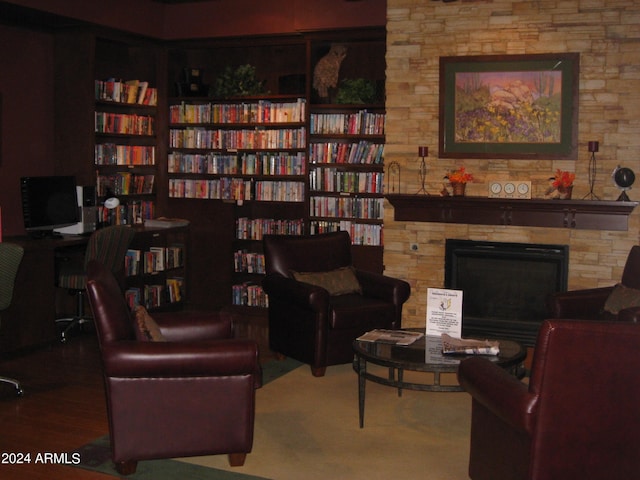 sitting room featuring a fireplace