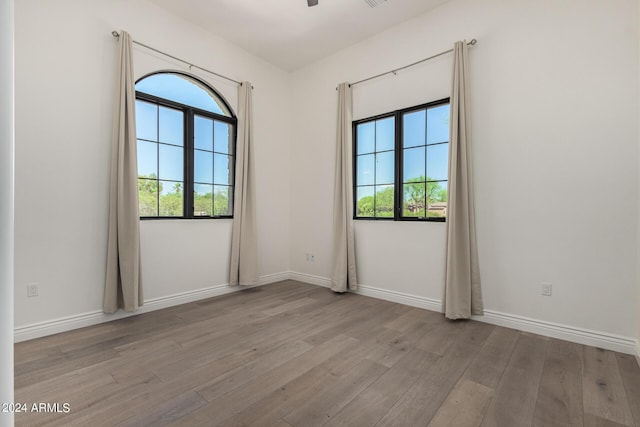 empty room featuring a healthy amount of sunlight and light hardwood / wood-style floors