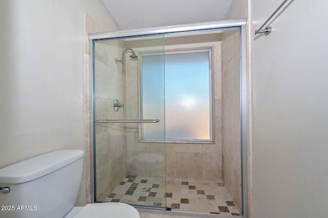 bathroom featuring a shower stall and toilet