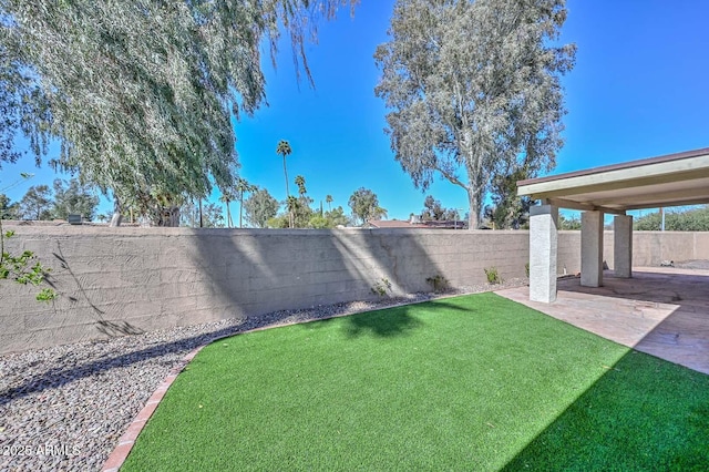 view of yard with a patio and a fenced backyard