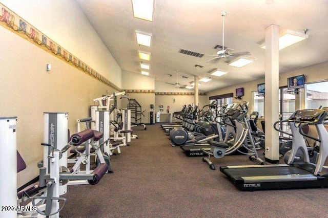 gym featuring ceiling fan