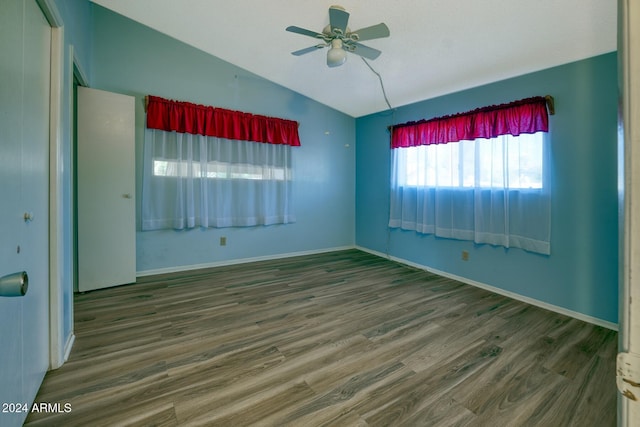 322 N Flynn Jans Ct, Pearce, AZ 85625 - unfurnished room with lofted ceiling, ceiling fan, wood finished floors, and baseboards