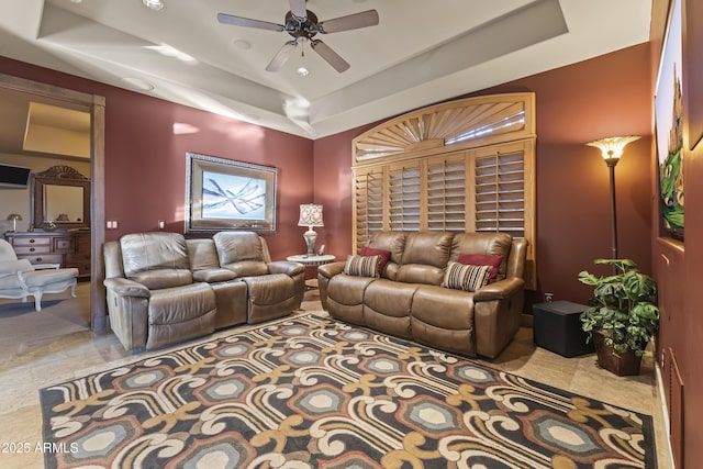 13249 E Summit Dr, Scottsdale, AZ 85259 - living area with a tray ceiling and ceiling fan