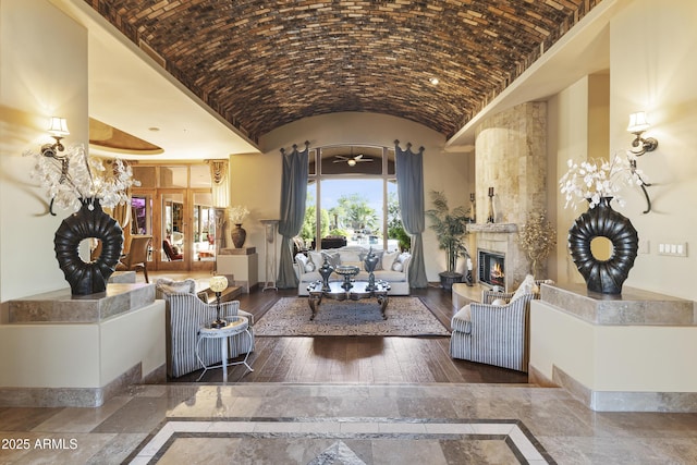 13249 E Summit Dr, Scottsdale, AZ 85259 - building lobby with lofted ceiling and brick ceiling