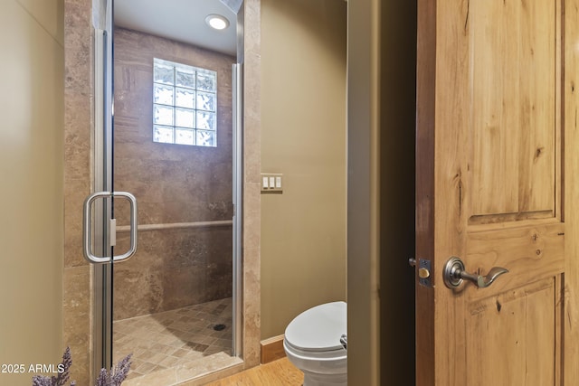 13249 E Summit Dr, Scottsdale, AZ 85259 - bathroom with a stall shower, toilet, and baseboards