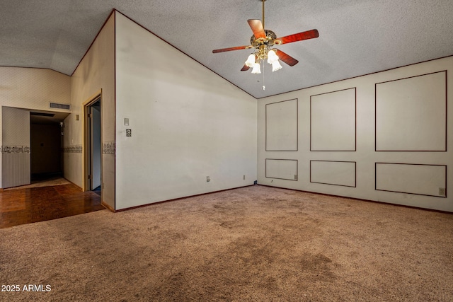 6015 W Acoma Dr, Glendale, AZ 85306 - unfurnished bedroom with vaulted ceiling, carpet flooring, a textured ceiling, and ceiling fan