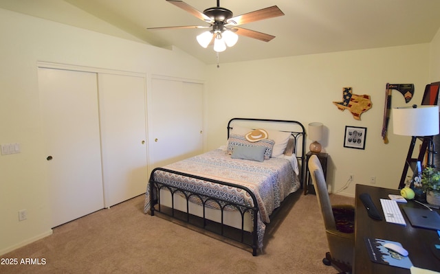520 E Appaloosa Rd, Gilbert, AZ 85296 - bedroom featuring a closet, a ceiling fan, lofted ceiling, and light carpet