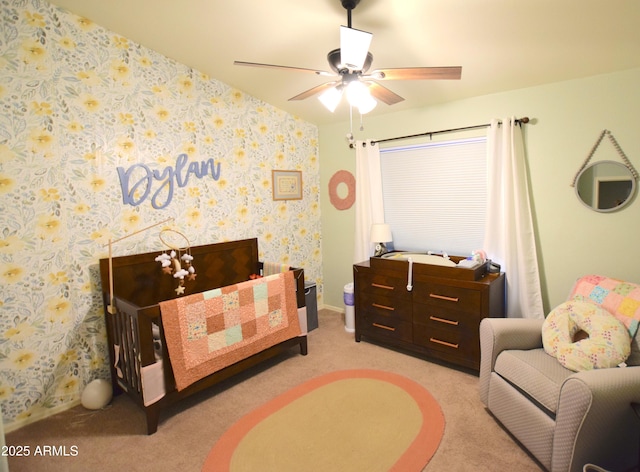 520 E Appaloosa Rd, Gilbert, AZ 85296 - bedroom with light colored carpet, baseboards, and ceiling fan