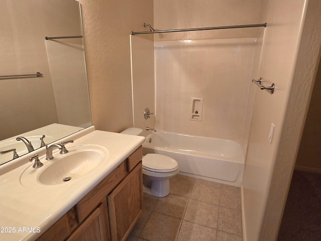 full bathroom with vanity, tile patterned floors, bathtub / shower combination, and toilet