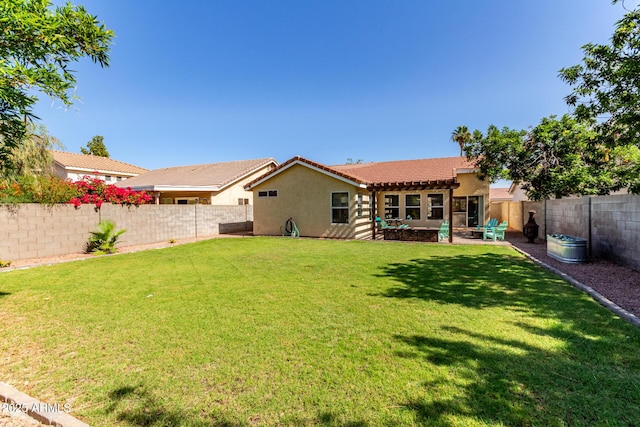 925 W Hudson Way, Gilbert, AZ 85233 - back of property featuring stucco siding, a pergola, a fenced backyard, and a tile roof